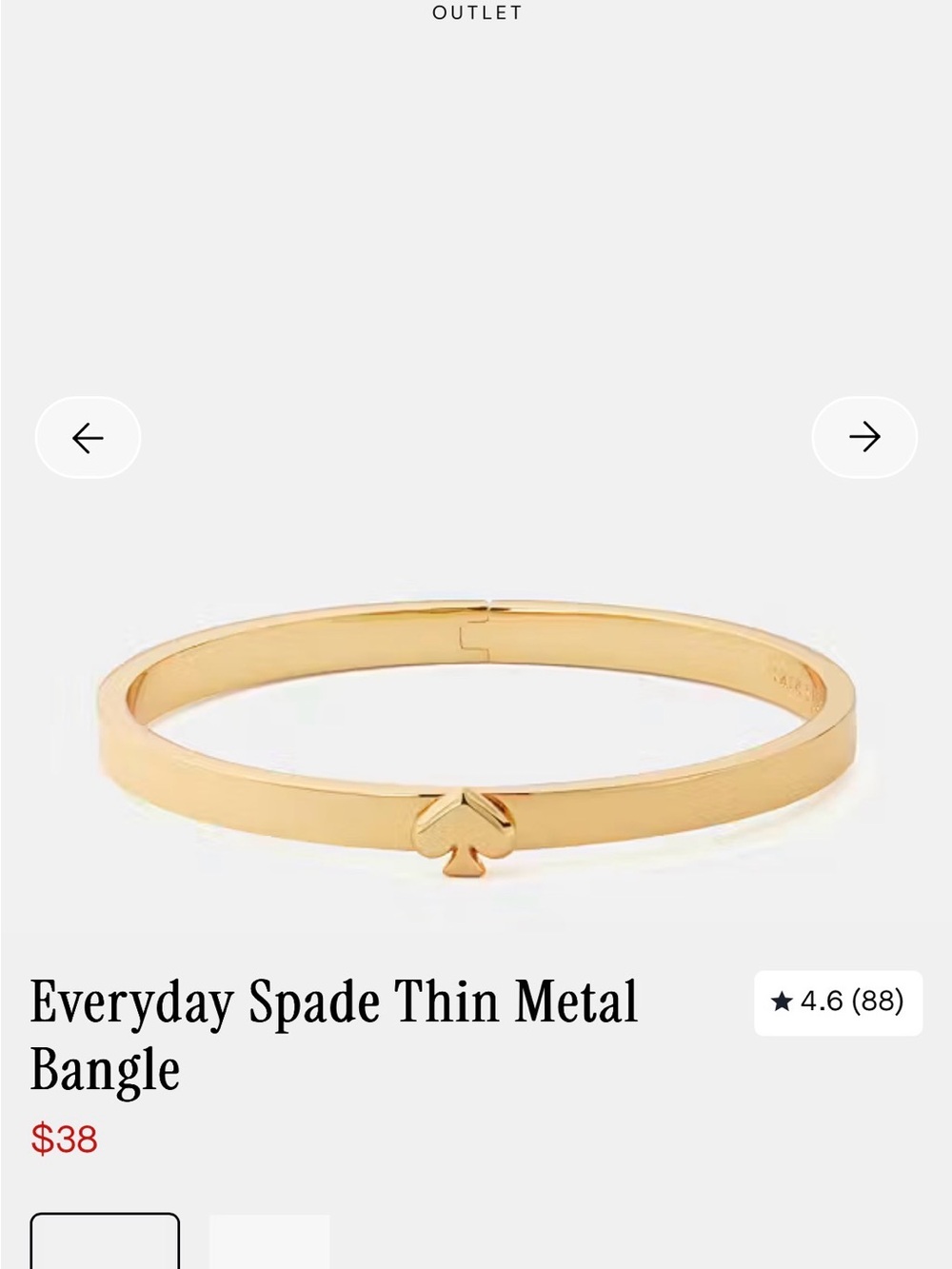 kate spade Gold Thin Spade Emblem Bangle Bracelet
